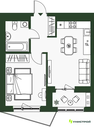 Планировка 1-комн. квартира, 36.75 м² ЖК «Парковый квартал 2.0»