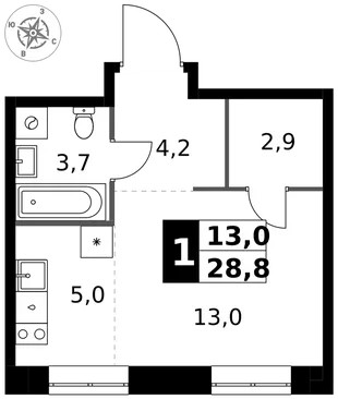 Квартира Студия, 28.8 м² ЖК «1-й Измайловский» Фото 1