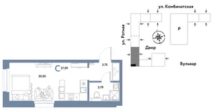 Планировка Студия, 27.45 м² ЖК «Уральский сад»