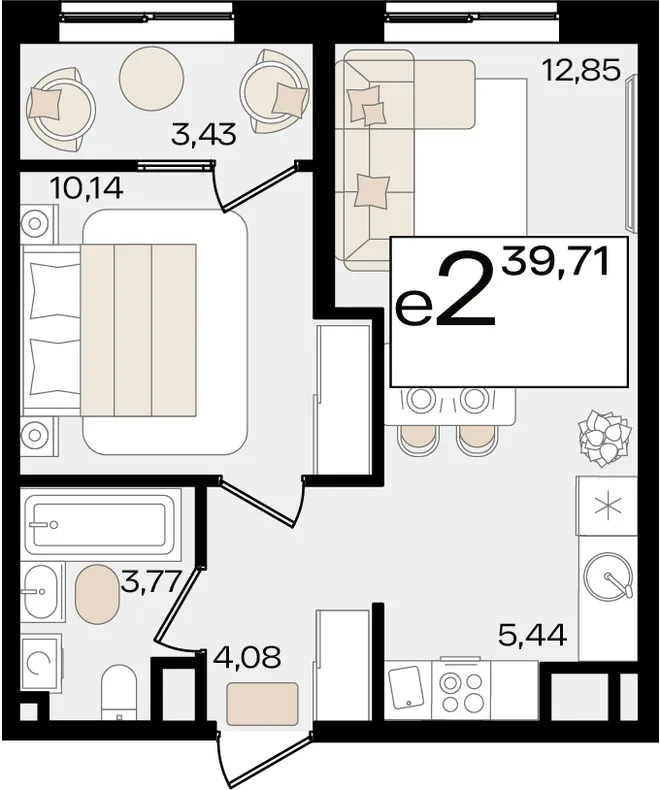 Планировка 2-комн. квартира, 39.71 м² ЖК «Патрики» Планировка 2-комн. квартира, 39.71 м² ЖК «Патрики»