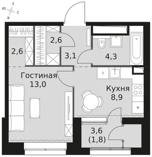 Квартира 1-комн. квартира, 36.3 м² ЖК «Sky Garden» Фото 1