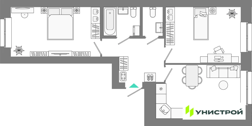 Планировка 2-комн. квартира, 61.17 м² ЖК «Лето»