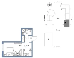 Планировка Студия, 26.72 м² ЖК «Уральский сад»