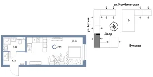 Планировка Студия, 27.42 м² ЖК «Уральский сад»