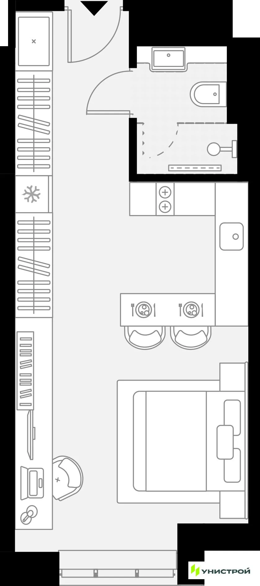 Планировка 1-комн. квартира, 28.6 м² ЖК «YES Горки»