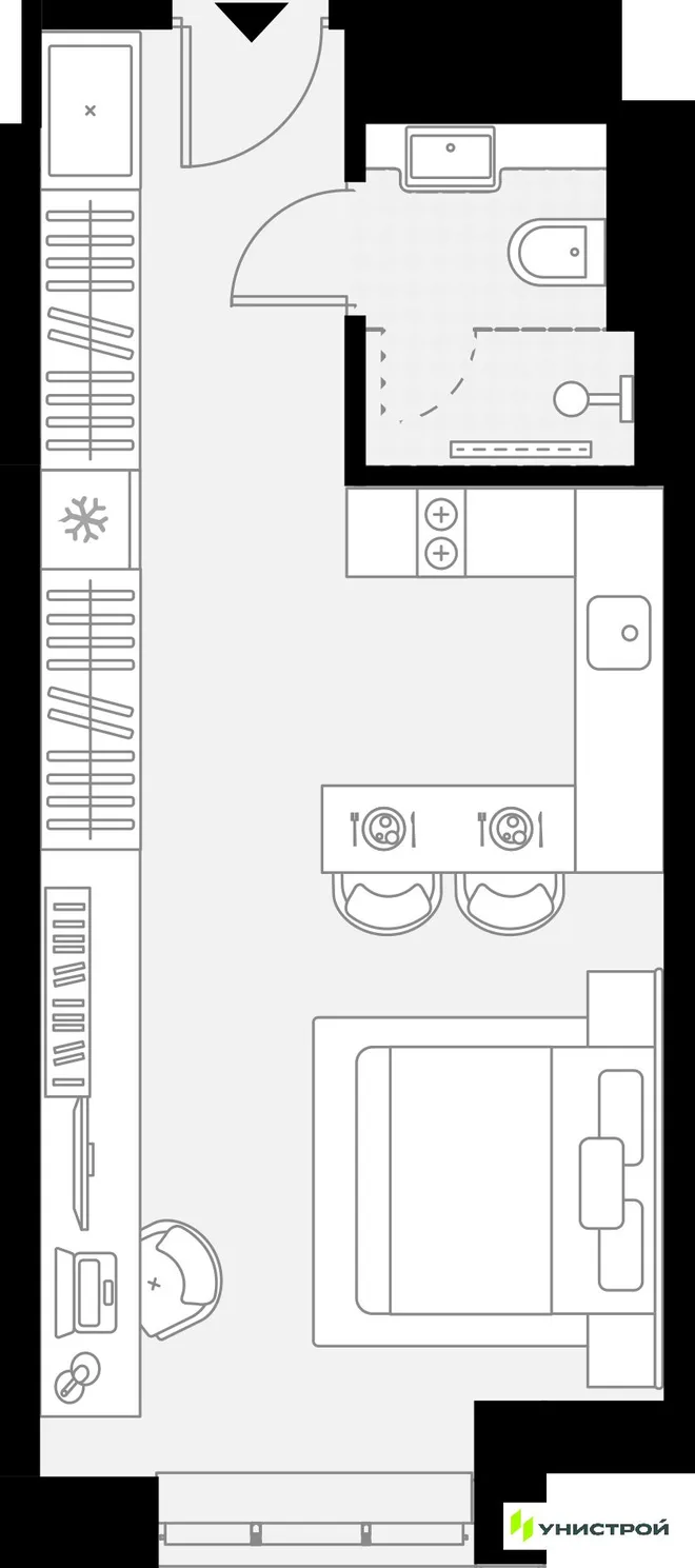 Планировка 1-комн. квартира, 28.6 м² ЖК «YES Горки»