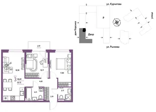 Планировка 3-комн. квартира, 58.69 м² ЖК «Остров-сад»