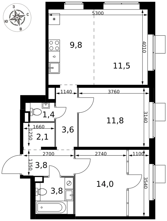 Планировка 3-комн. квартира, 61.8 м² ЖК «1-й Химкинский» Планировка 3-комн. квартира, 61.8 м² ЖК «1-й Химкинский»