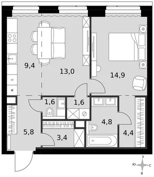 Квартира 2-комн. квартира, 58.9 м² ЖК «Amber Сity» Фото 1 Квартира 2-комн. квартира, 58.9 м² ЖК «Amber Сity» Фото 1