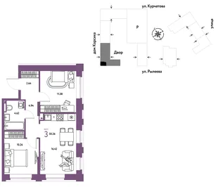 Планировка 3-комн. квартира, 50.27 м² ЖК «Остров-сад»