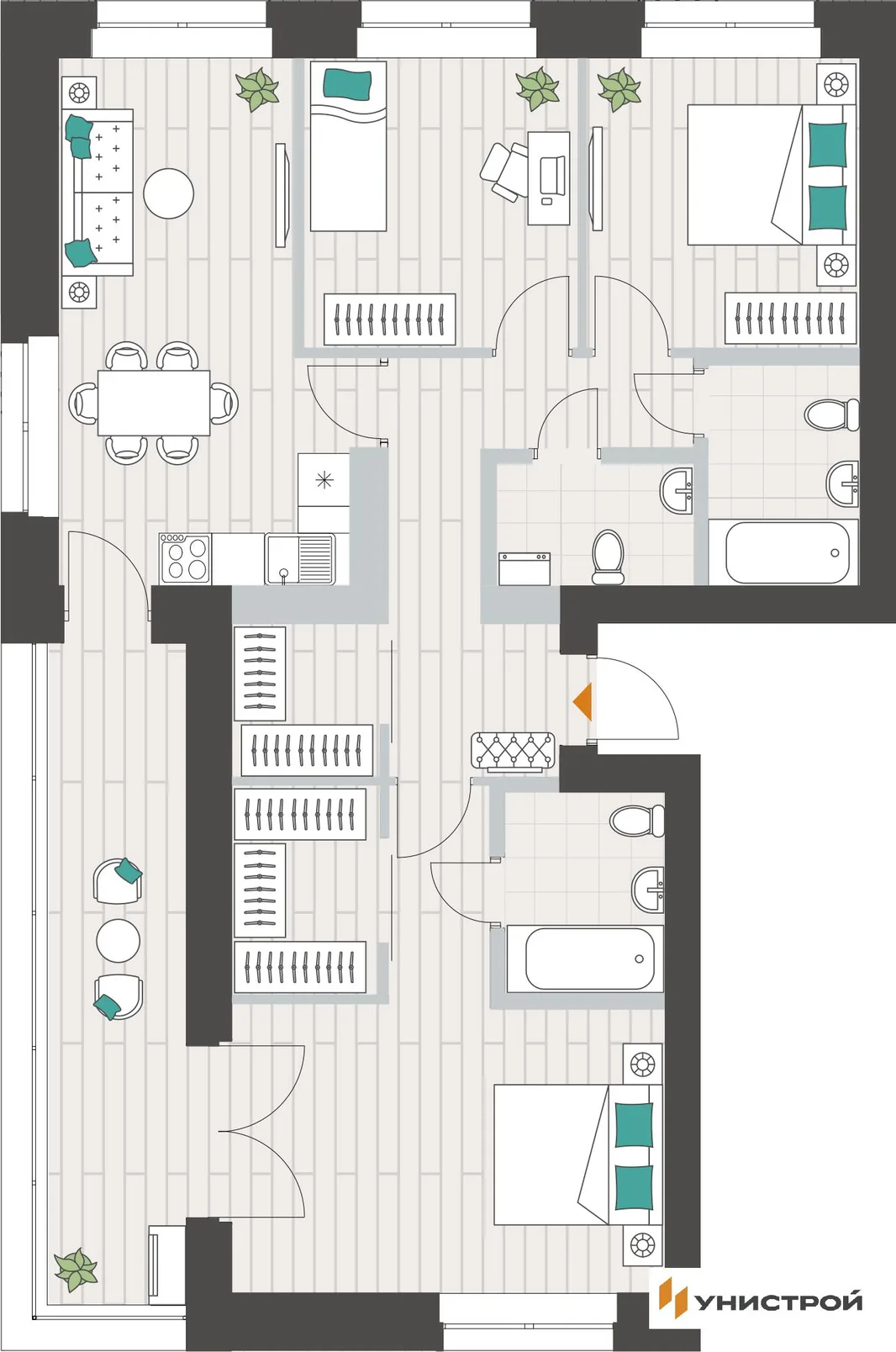 Планировка 3-комн. квартира, 89.02 м² ЖК «Аквамарин»