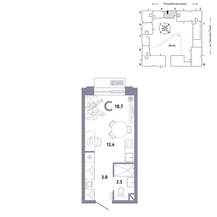 Планировка Студия, 18.7 м² ЖК «Страна.Заречная»