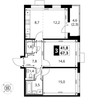 Планировка 3-комн. квартира, 67.3 м² ЖК «1-й Шереметьевский»