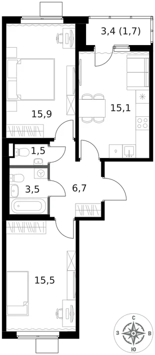 Квартира 2-комн. квартира, 59.9 м² ЖК «1-й Ясеневский» Фото 1 Квартира 2-комн. квартира, 59.9 м² ЖК «1-й Ясеневский» Фото 1