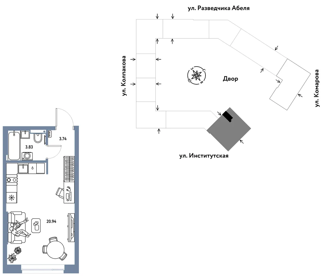 Планировка Студия, 28.51 м² ЖК «Страна.Парковая»