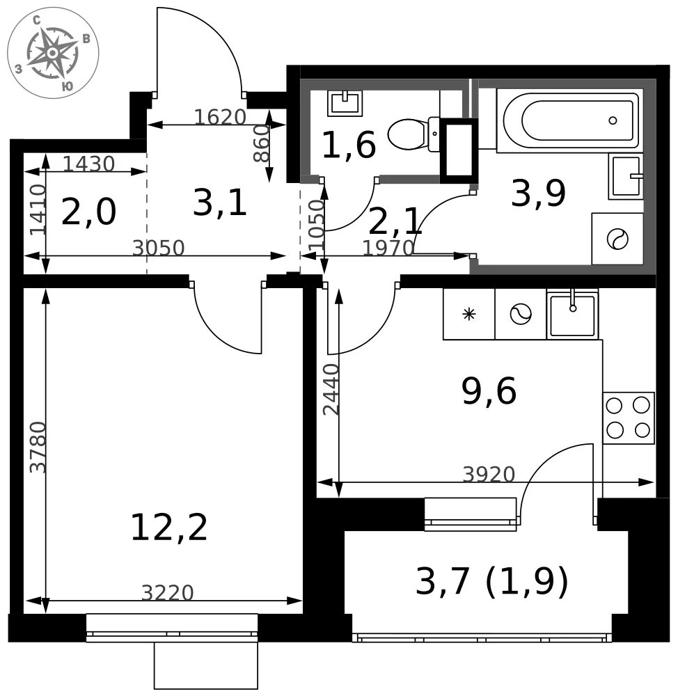 Планировка 1-комн. квартира, 36.4 м² ЖК «1-й Химкинский»