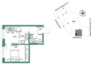 Планировка 2-комн. квартира, 30.36 м² ЖК «Страна Прибрежная»