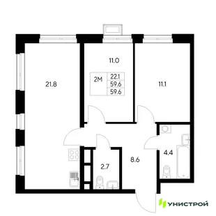 Планировка 2-комн. квартира, 59.6 м² ЖК «Стадиум»
