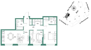 Планировка 2-комн. квартира, 67.24 м² ЖК «Страна.Парковая»