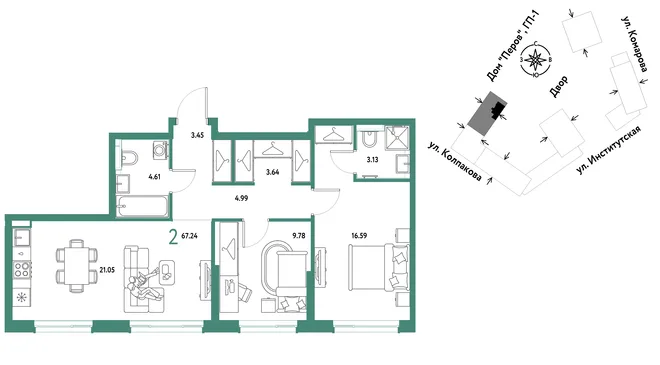 Планировка 2-комн. квартира, 67.24 м² ЖК «Страна.Парковая» Планировка 2-комн. квартира, 67.24 м² ЖК «Страна.Парковая»