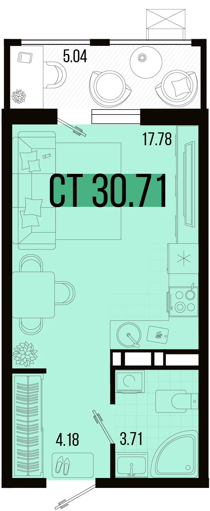 Планировка Студия, 28.19 м² ЖК «Цветной бульвар»