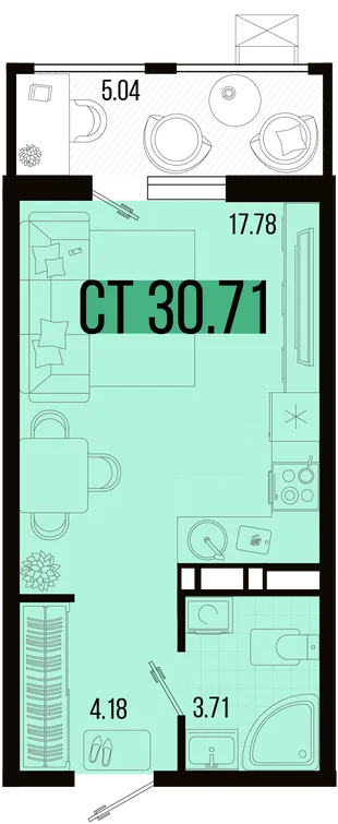 Планировка Студия, 28.19 м² ЖК «Цветной бульвар»