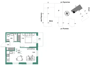Планировка 2-комн. квартира, 41.69 м² ЖК «Остров-сад»