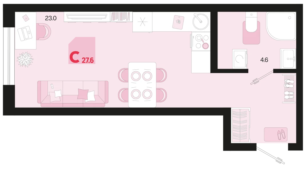 Планировка Студия, 27.6 м² ЖК «Первое место»