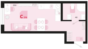 Планировка Студия, 27.6 м² ЖК «Первое место»