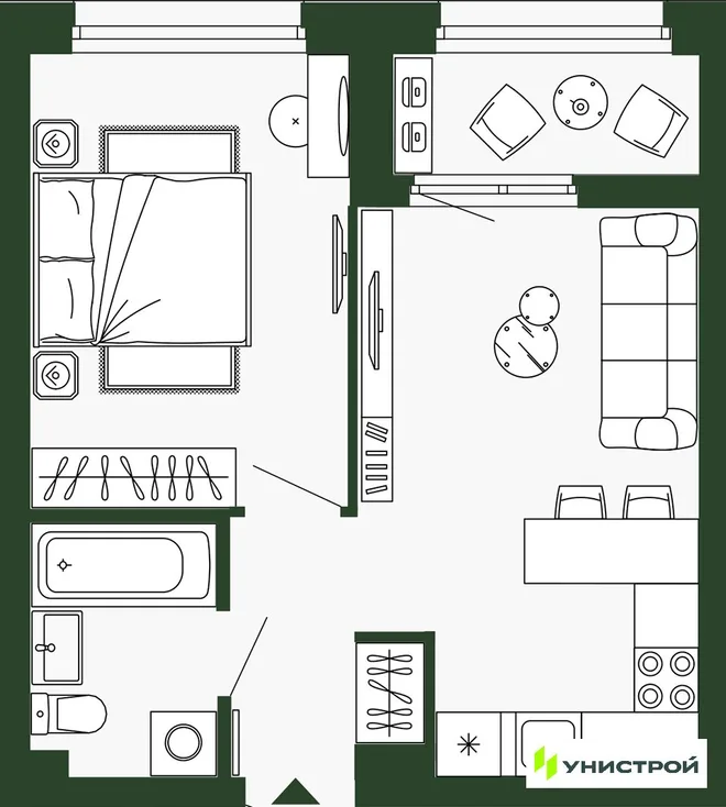 Планировка 1-комн. квартира, 38.5 м² ЖК «Парковый квартал 2.0» Планировка 1-комн. квартира, 38.5 м² ЖК «Парковый квартал 2.0»