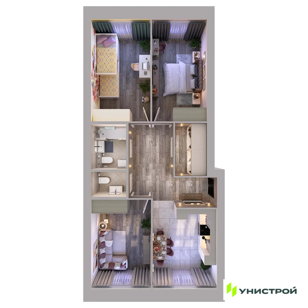 Планировка 3-комн. квартира, 75.66 м² ЖК «Атмосфера»