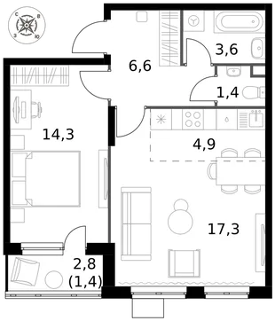 Квартира 2-комн. квартира, 49.5 м² ЖК «1-й Донской» Фото 1 Квартира 2-комн. квартира, 49.5 м² ЖК «1-й Донской» Фото 1