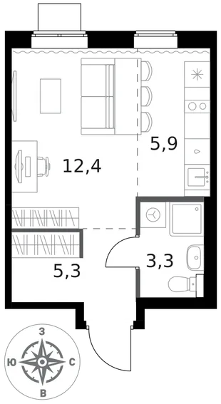Квартира Студия, 26.9 м² ЖК «1-й Ясеневский» Фото 1