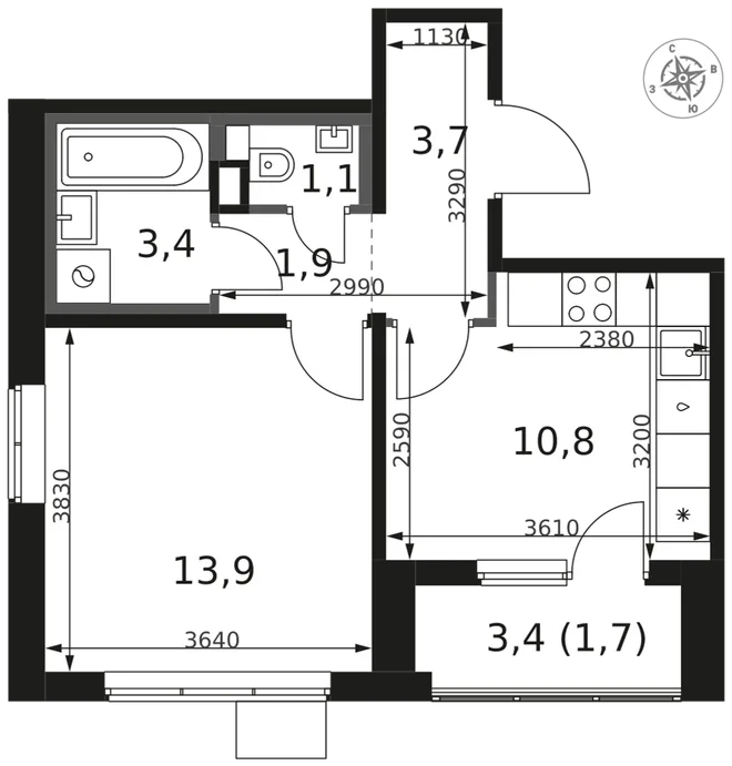Планировка 1-комн. квартира, 36.5 м² ЖК «1-й Химкинский» Планировка 1-комн. квартира, 36.5 м² ЖК «1-й Химкинский»