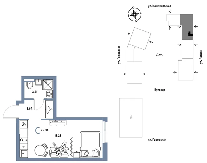Планировка Студия, 25.38 м² ЖК «Уральский сад» Планировка Студия, 25.38 м² ЖК «Уральский сад»