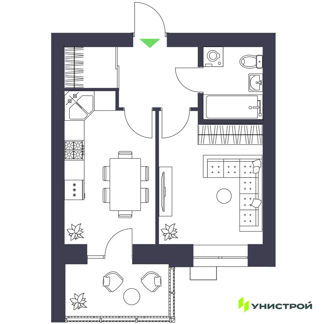 Планировка 1-комн. квартира, 36.13 м² ЖК «Царёво City»