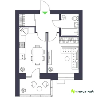 Планировка 1-комн. квартира, 36.13 м² ЖК «Царёво City»