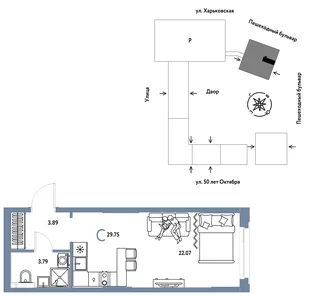 Планировка Студия, 29.75 м² ЖК «Сердце Сибири»