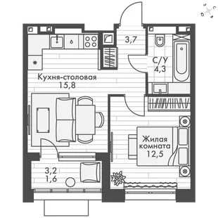 Квартира 1-комн. квартира, 38 м² ЖК «ФоРест» Фото 1 Квартира 1-комн. квартира, 38 м² ЖК «ФоРест» Фото 1