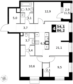 Квартира 4-комн. квартира, 86.2 м² ЖК «1-й Измайловский» Фото 1 Квартира 4-комн. квартира, 86.2 м² ЖК «1-й Измайловский» Фото 1