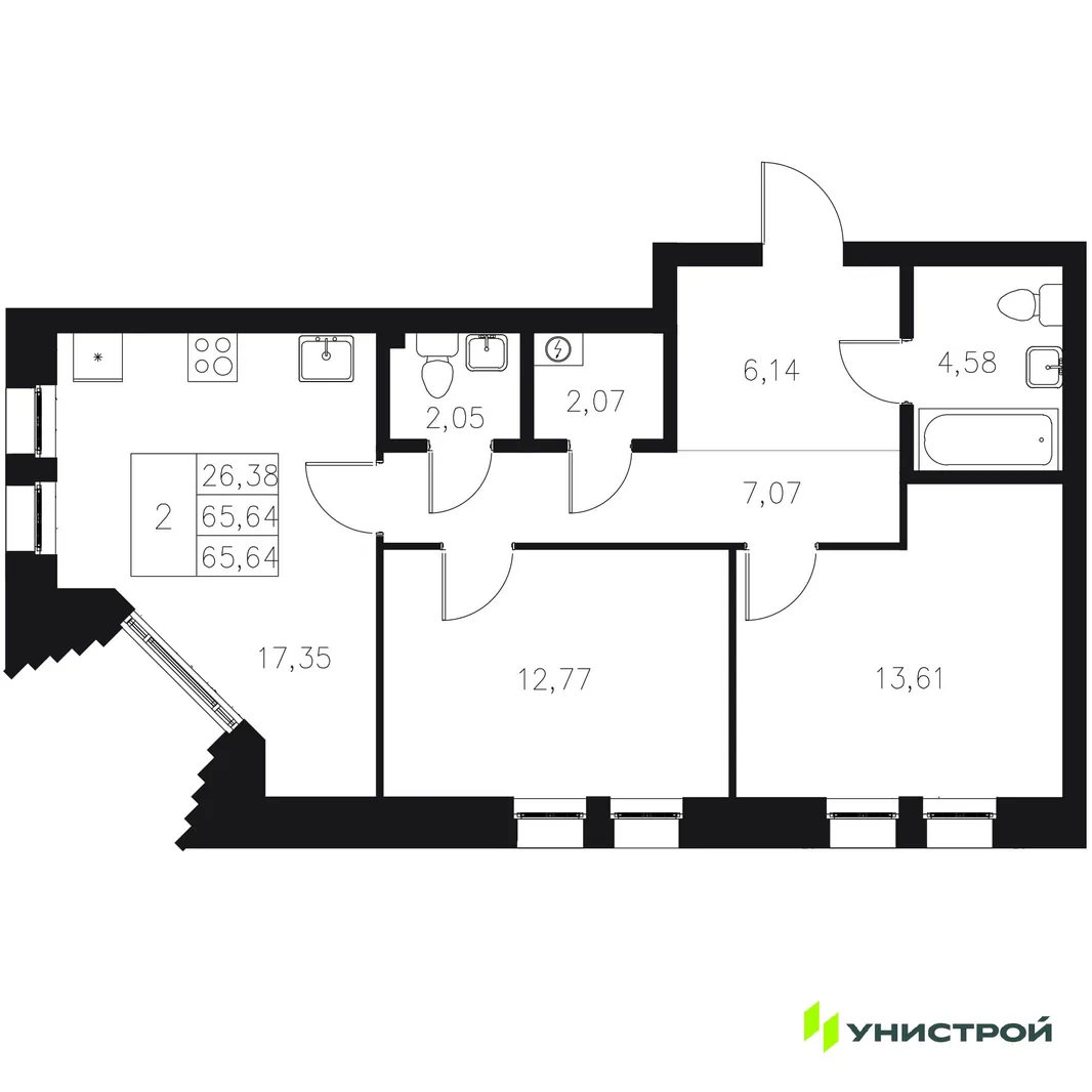 Планировка 2-комн. квартира, 65.64 м² ЖК «Statum»