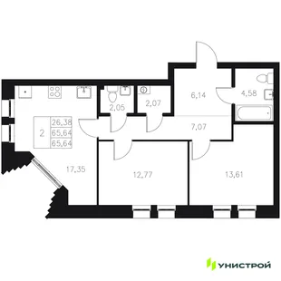 Планировка 2-комн. квартира, 65.64 м² ЖК «Statum»