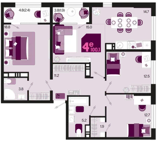 Планировка 4-комн. квартира, 104.4 м² ЖК «Первое место»