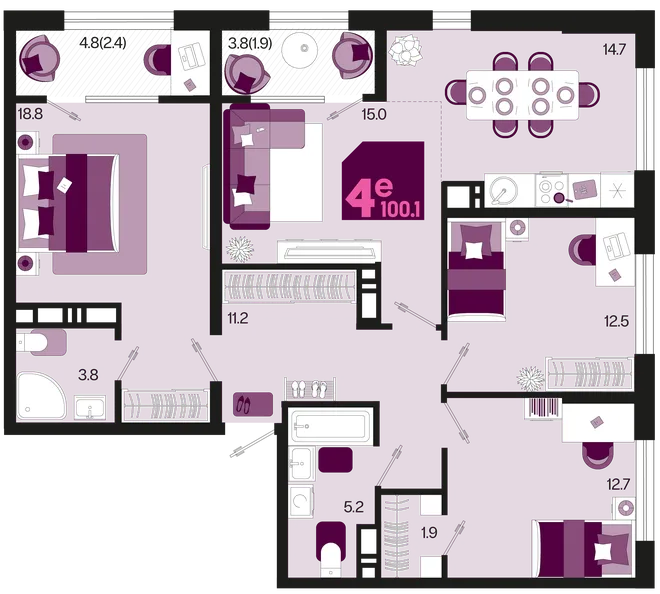 Планировка 4-комн. квартира, 104.4 м² ЖК «Первое место» Планировка 4-комн. квартира, 104.4 м² ЖК «Первое место»