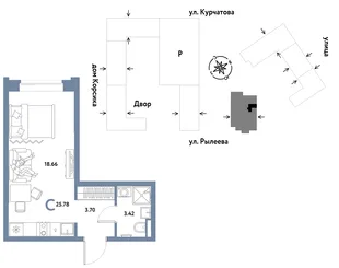 Планировка Студия, 25.78 м² ЖК «Остров-сад»