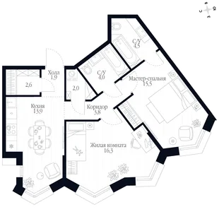 Квартира 2-комн. квартира, 64.5 м² ЖК «Фордевинд» Фото 1 Квартира 2-комн. квартира, 64.5 м² ЖК «Фордевинд» Фото 1