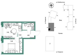 Планировка 2-комн. квартира, 31.28 м² ЖК «Уральский сад»