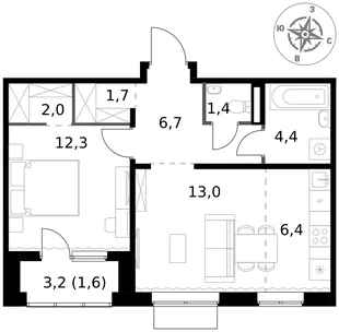 Квартира 2-комн. квартира, 49.5 м² ЖК «1-й Ясеневский» Фото 1