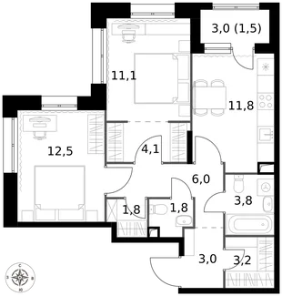Квартира 2-комн. квартира, 60.6 м² ЖК «1-й Саларьевский» Фото 1 Квартира 2-комн. квартира, 60.6 м² ЖК «1-й Саларьевский» Фото 1