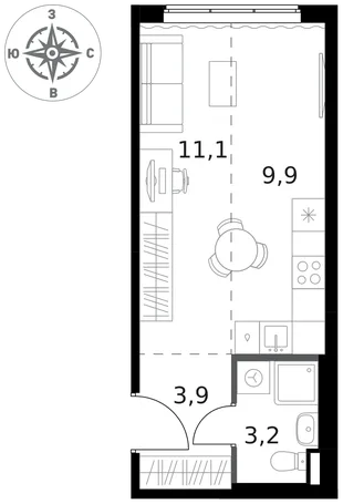 Квартира Студия, 28.1 м² ЖК «1-й Ясеневский» Фото 1